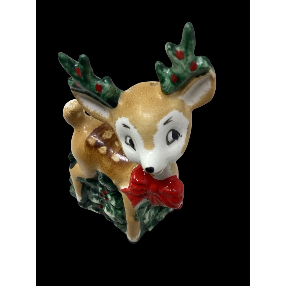 Vtg Lefton #709 Reindeer Salt/Pepper Shaker 3.75"  Christmas Ceramic No Stopper